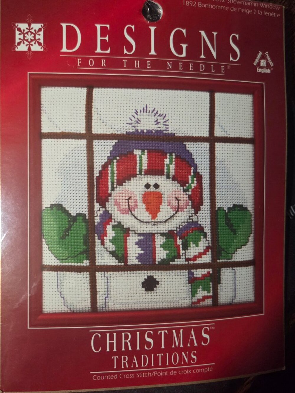 VTG Designs for the Needle Snowman in Window Cross Stitch Kit 6x6 New #1892